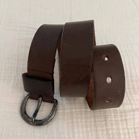 Brown Leather Belt with Silver Distressed Buckle - Picture 1 of 1